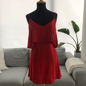 Bardot Flowy Red and White Pindot Dress ♥️